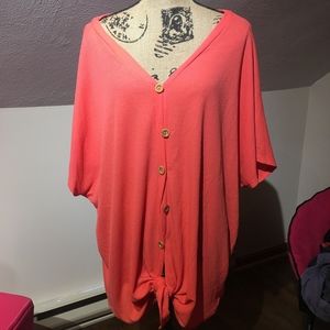button up waffle-knit coral tunic